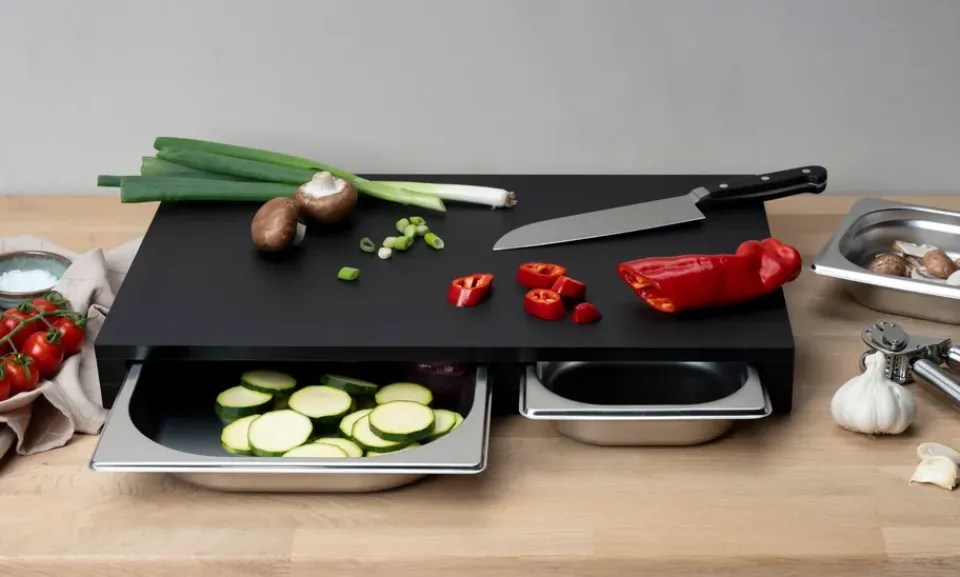 Clearance Continenta Duracore chopping board 2 drawers, 49.5x32.5 Black