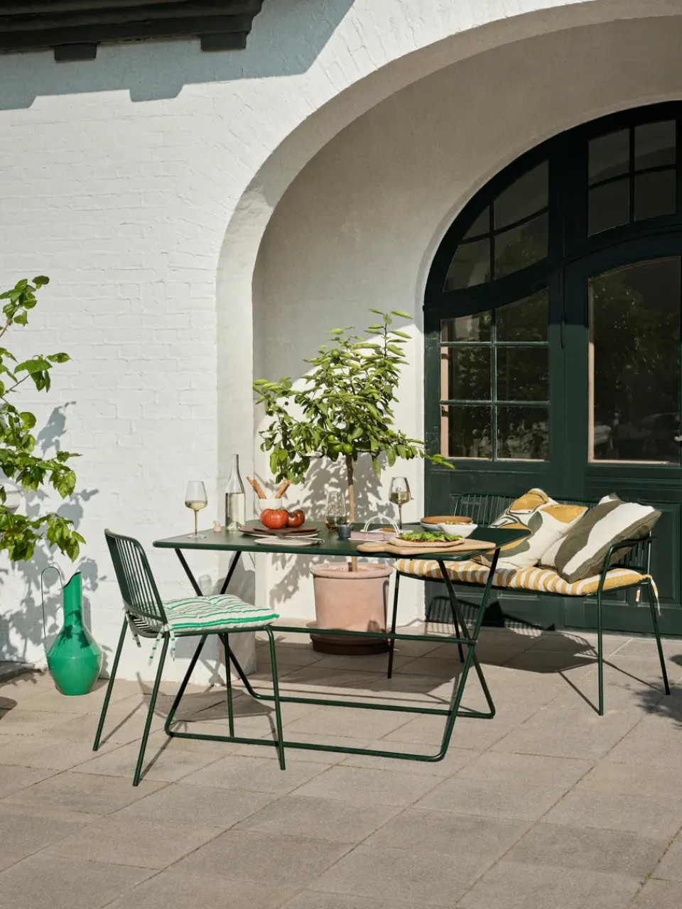 Garden Sofas & Garden Benches|Outdoor Lounge Furniture^Broste Copenhagen Eden bench with arm support, Forest Green
