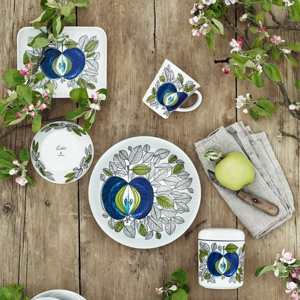 Serving Platters & Dishes^Rörstrand Eden square plate, 19x15 cm BlueGreenWhite