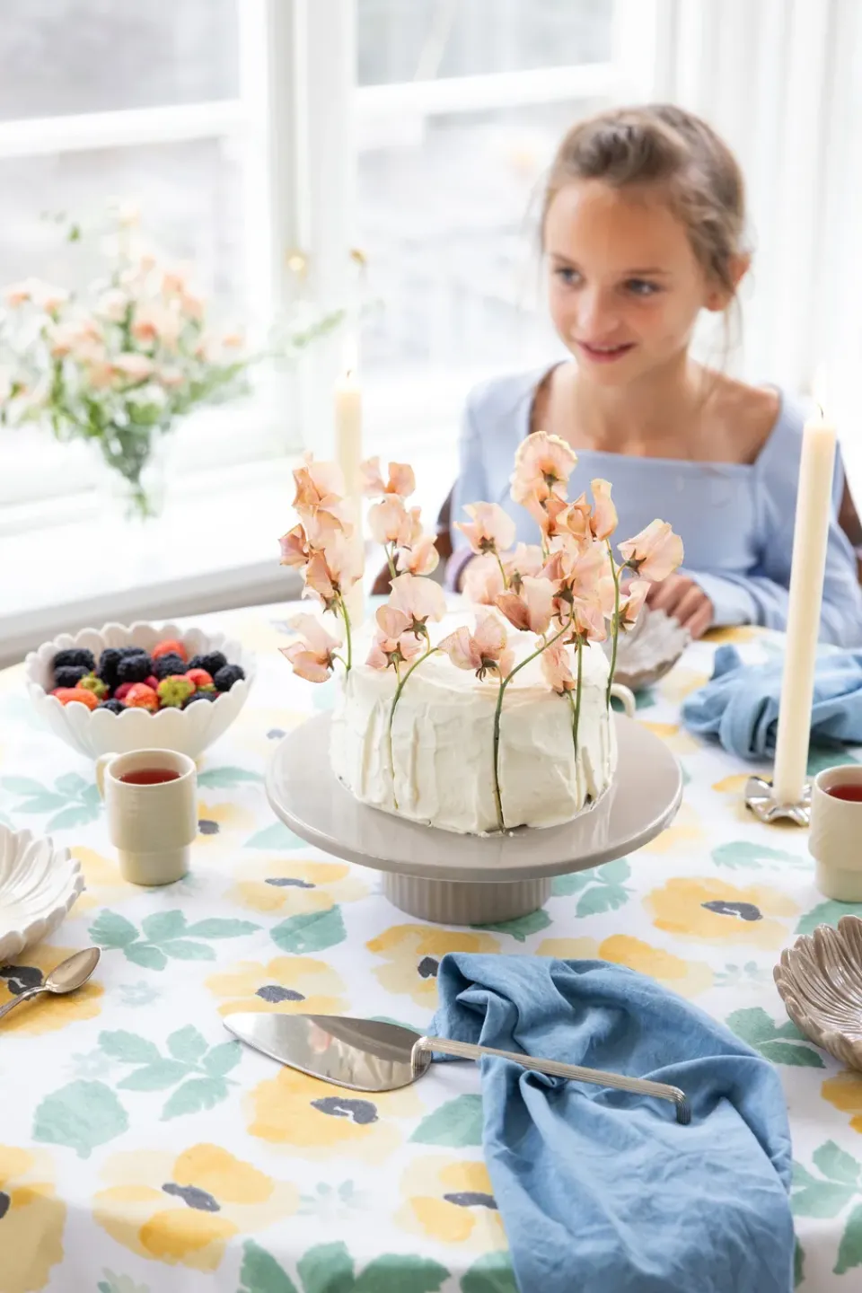 Online Sagaform Eden waxed tablecloth Ø180 cm, Yellow BlueBeige