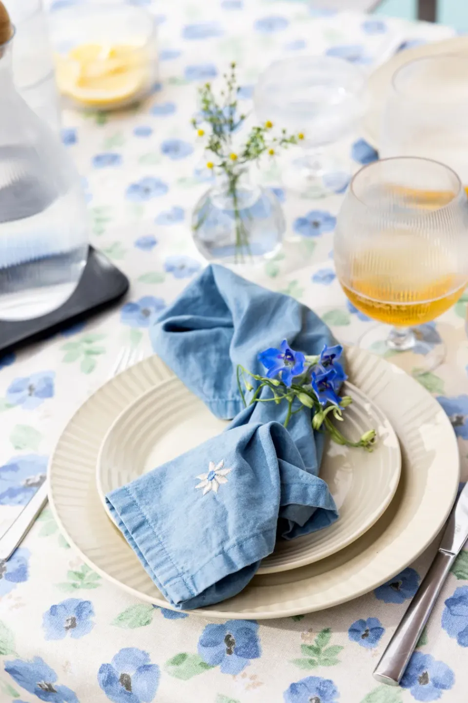 Tablecloths^Sagaform Eden waxed tablecloth 150x250 cm, Blue BlueBeige