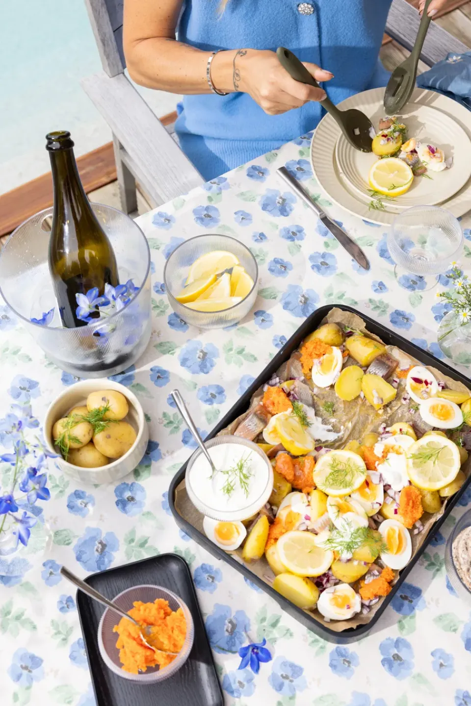 Tablecloths^Sagaform Eden waxed tablecloth 150x250 cm, Blue BlueBeige