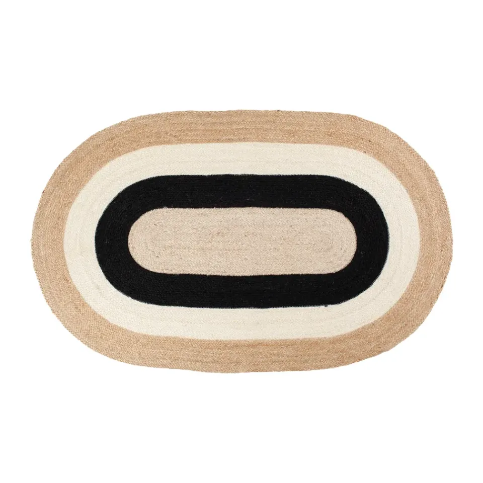 Jute & Natural Fibre Rugs^Dixie Elin striped oval jute rug 92x150 cm, Black Beige