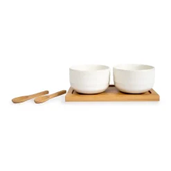 Sagaform Ellen bowl set with spoon 17 cl, Bone white/brown BrownWhite