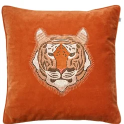 Cushion Covers^Chhatwal & Jonsson Embroidered Tiger cushion cover 50x50 cm, Orange Beige