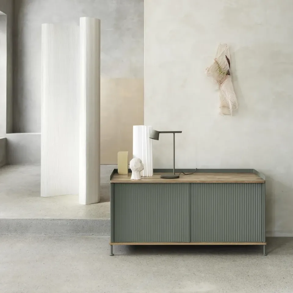 Hot Muuto Enfold sideboard low 125x45x63 cm, Oak-Dusty green BrownGreen