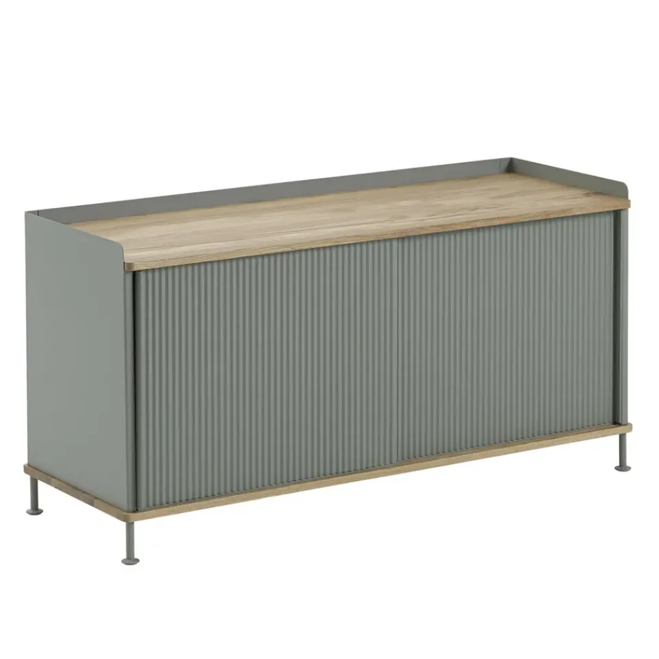 Hot Muuto Enfold sideboard low 125x45x63 cm, Oak-Dusty green BrownGreen