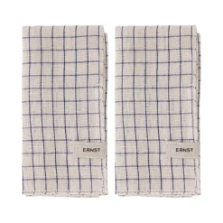 Linen & Cotton Napkins^ERNST napkin 2 pack checked 40x40 cm, Blue- Beige