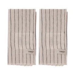 Linen & Cotton Napkins^ERNST napkin 2 pack striped 40x40 cm, Black- Beige