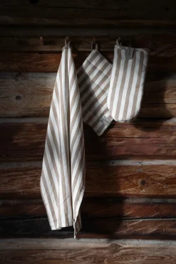 Oven Mitts, Gloves & Pot Holders^ERNST oven mitt wide stripes, Kola white BrownWhite