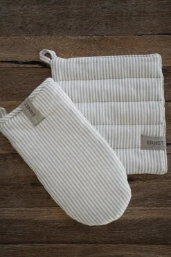 Outlet ERNST potholder striped 23x25 cm, Beige-white stripe BeigeWhite