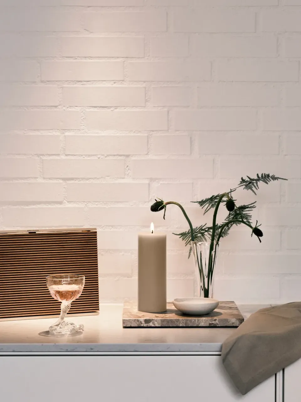 Led-Candles^Ester & erik pillar candle LED, 22 Linen Grey, 20 cm Beige