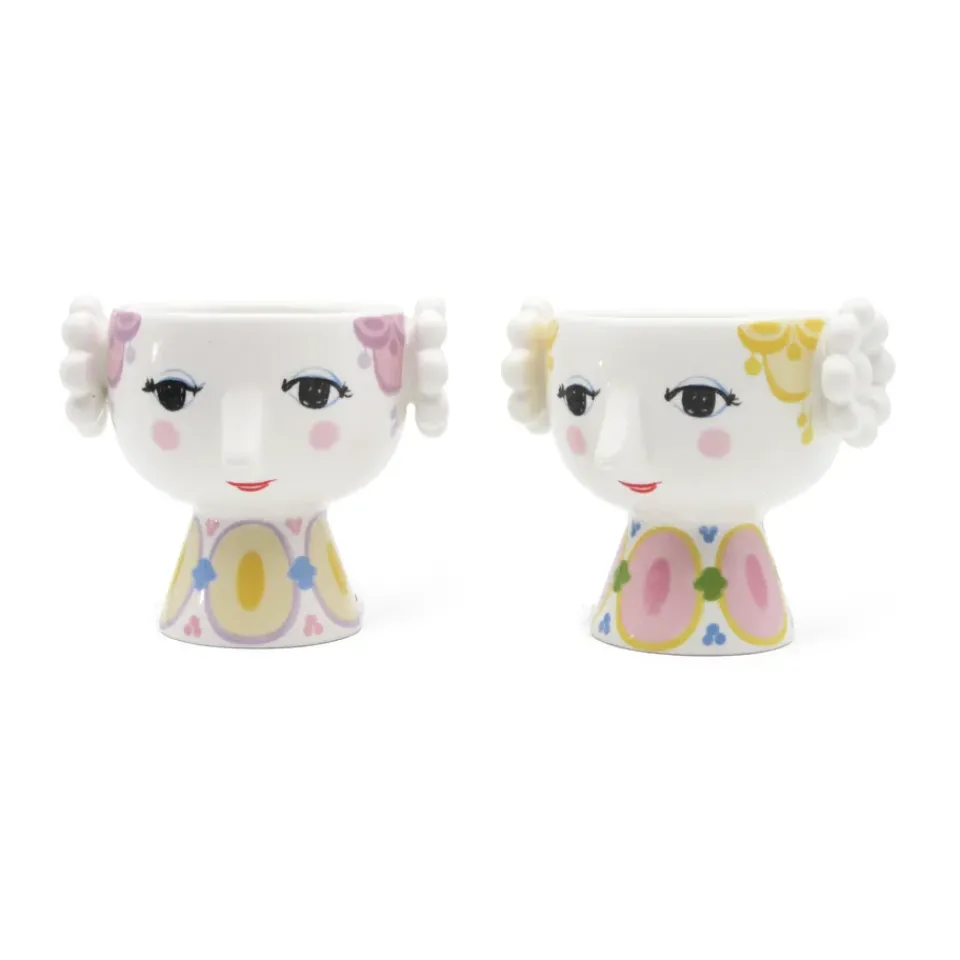 Tea Light Holders, Lanterns & Candle Dishes^Bjørn Wiinblad Eva candle holder Ø6.5 cm 2-pack, Yellow-lavender YellowPurple