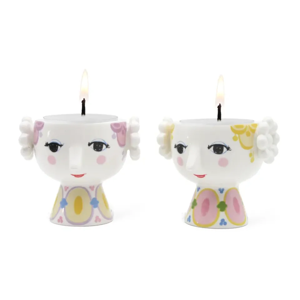 Tea Light Holders, Lanterns & Candle Dishes^Bjørn Wiinblad Eva candle holder Ø6.5 cm 2-pack, Yellow-lavender YellowPurple