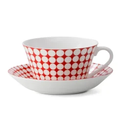 Sale Gustavsbergs Porslinsfabrik Eva tea set, tea cup + saucer RedWhite