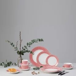 Sale Gustavsbergs Porslinsfabrik Eva tea set, tea cup + saucer RedWhite