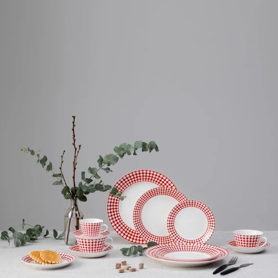 Sale Gustavsbergs Porslinsfabrik Eva tea set, tea cup + saucer RedWhite