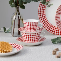 Sale Gustavsbergs Porslinsfabrik Eva tea set, tea cup + saucer RedWhite