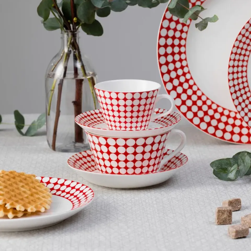 Sale Gustavsbergs Porslinsfabrik Eva tea set, tea cup + saucer RedWhite