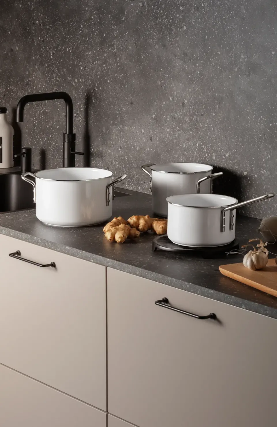 Best Eva Solo Eva Trio Line Slip-Let ceramic cookware set 3 pieces, Stainless steel White