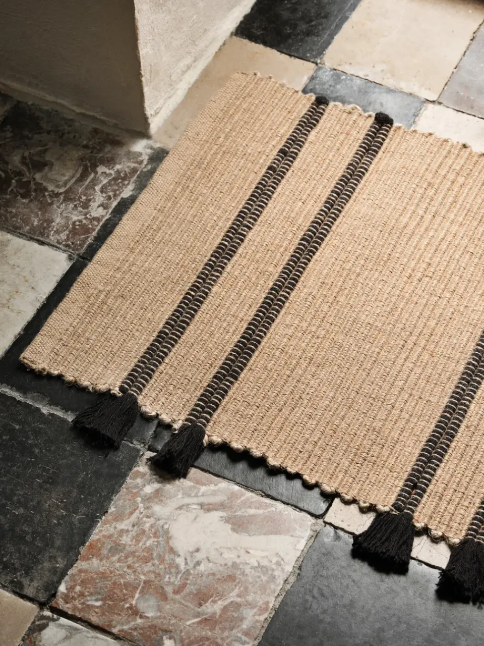 Jute & Natural Fibre Rugs|Door Mats^Broste Copenhagen Ezra door mat 50x70 cm, Natural-black BeigeBlack