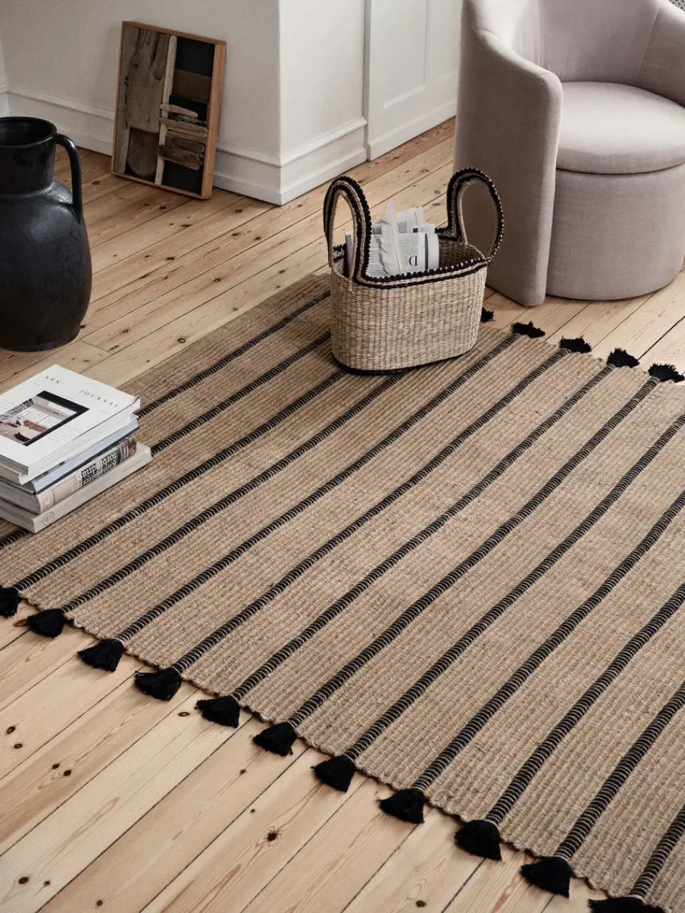 Jute & Natural Fibre Rugs^Broste Copenhagen Ezra rug 70x140 cm, Natural black BeigeBlack