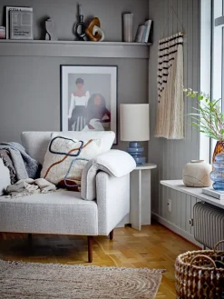 Online Bloomingville Fabiola table lamp Ø24x51 cm, Blue glass-linen BlueWhite