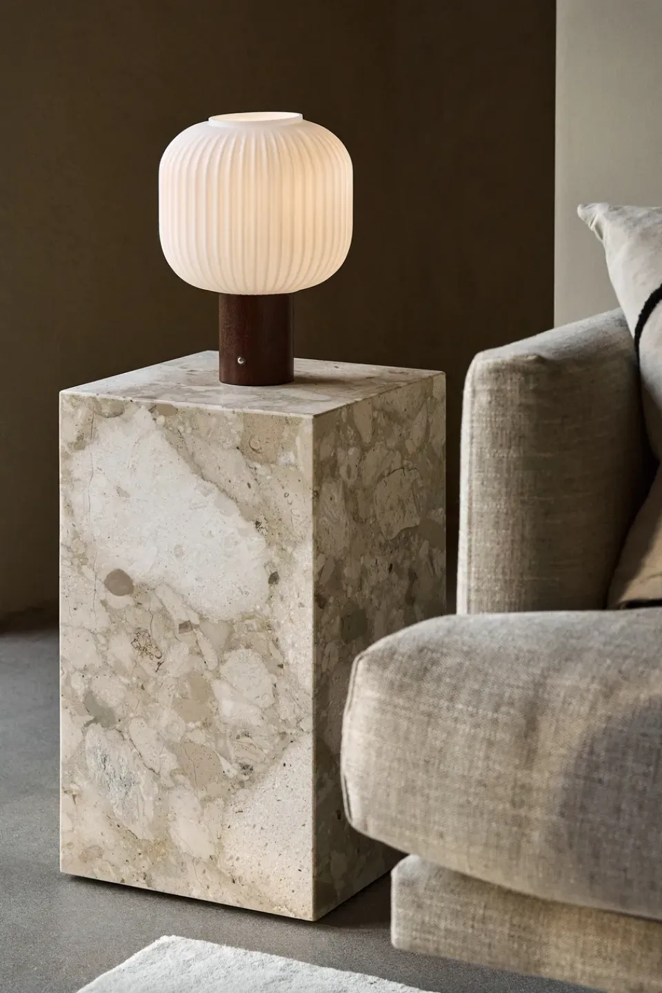 Sale Scandi Living Fair portable table lamp, Frosted glass-dark stained ash WhiteBeige