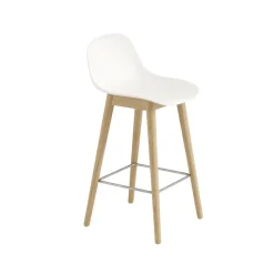 Hot Muuto Fiber barstool with backrest 65 cm, Natural -oak legs White