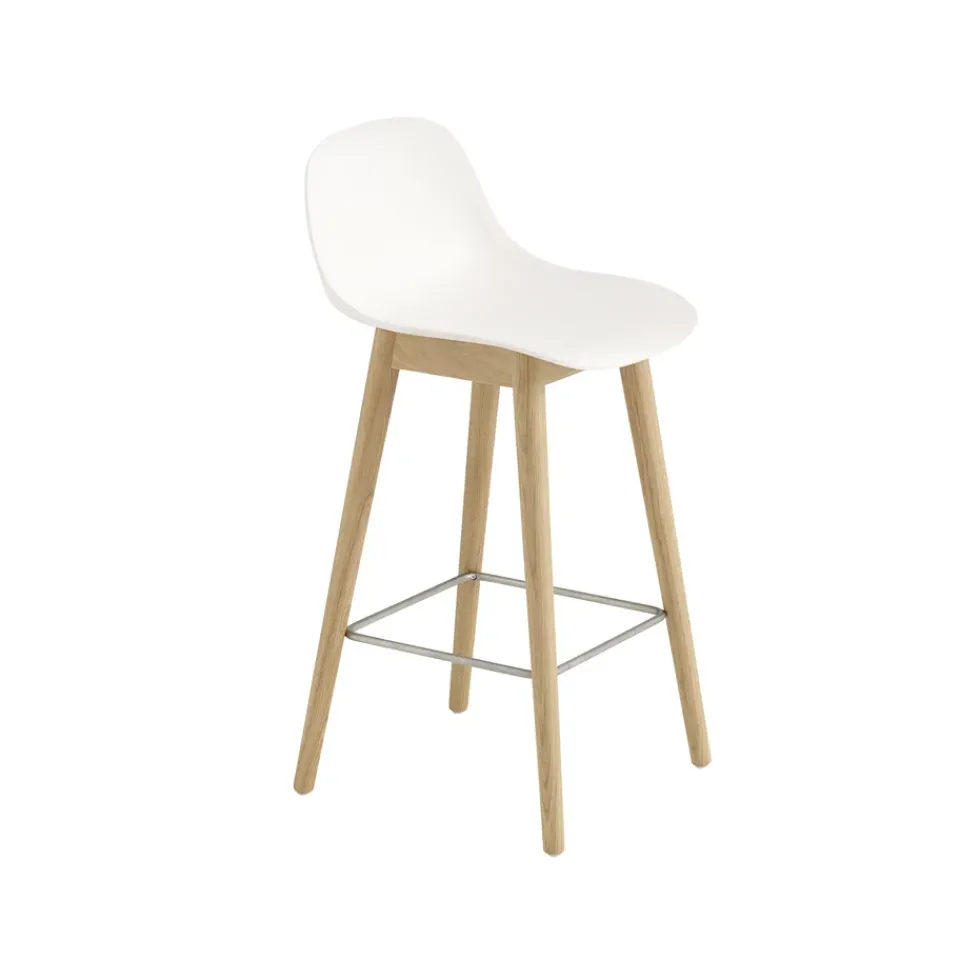 Hot Muuto Fiber barstool with backrest 65 cm, Natural -oak legs White
