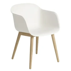 Chairs^Muuto Fiber Chair chair with armrest and wooden legs, Natural -Oak White