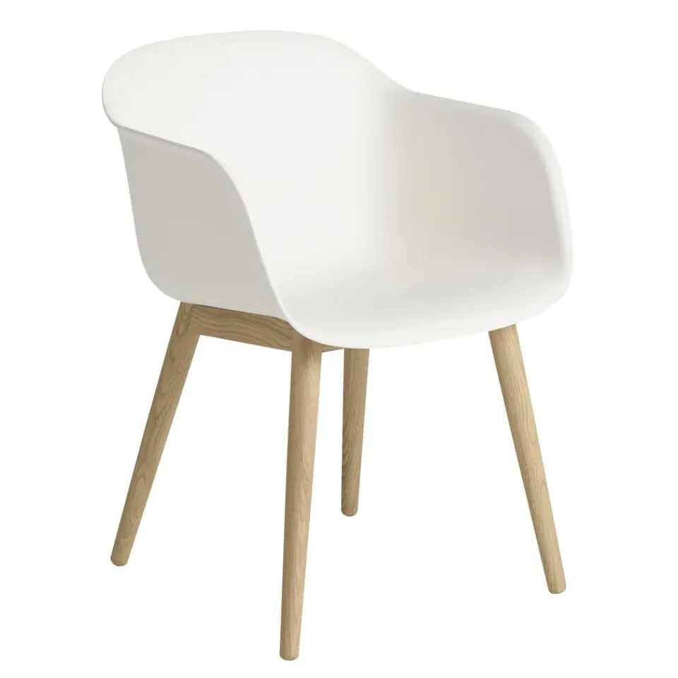 Chairs^Muuto Fiber Chair chair with armrest and wooden legs, Natural -Oak White