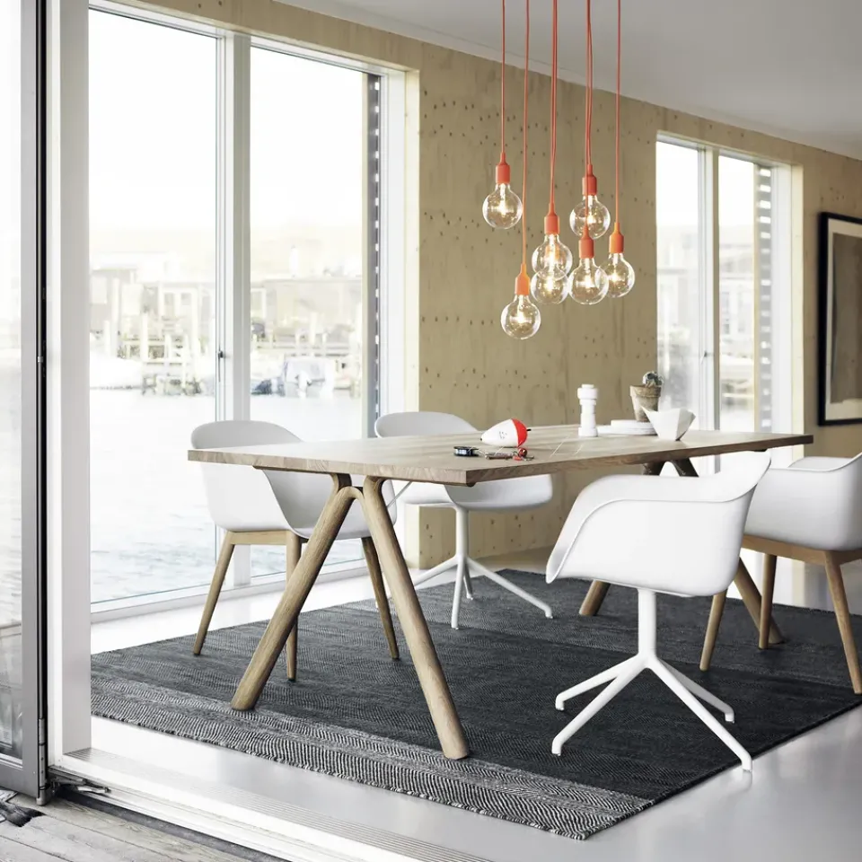Chairs^Muuto Fiber Chair chair with armrest and wooden legs, Natural -Oak White