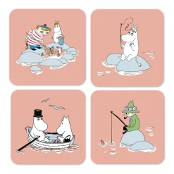 Coasters^Opto Design Fiske Moomin summer 2022 coaster 4-pack, Pink PinkMulti