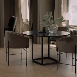 Dining Tables^New Works Florence round dining table, marquina marble. ø120 cm. stand Black