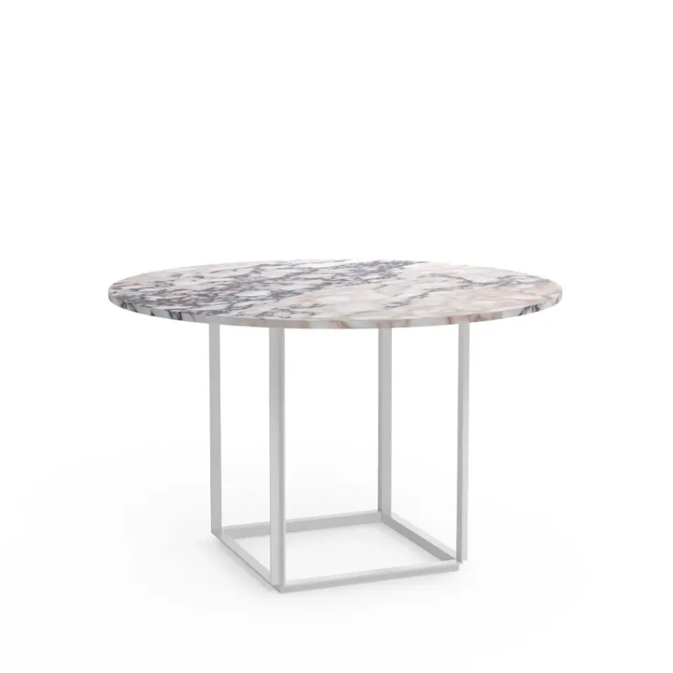 Discount New Works Florence round dining table, viola marble. ø120 cm. stand White