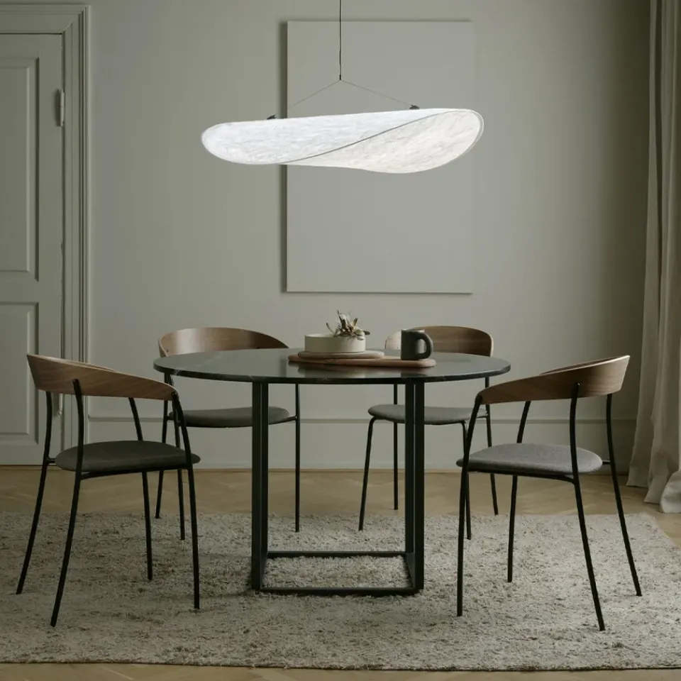 Discount New Works Florence round dining table, viola marble. ø120 cm. stand White