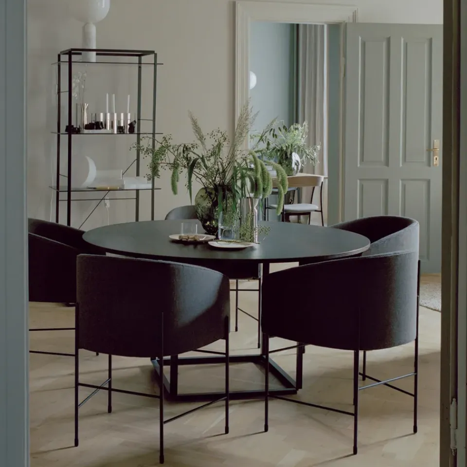 Discount New Works Florence round dining table, viola marble. ø120 cm. stand White