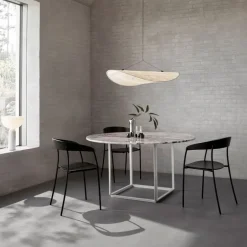 Discount New Works Florence round dining table, viola marble. ø120 cm. stand White