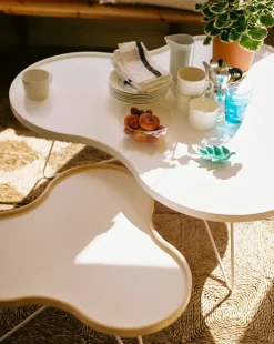 Coffee Tables^Swedese Flower table 84x90 cm, 45 cm--oak edge-chrome White