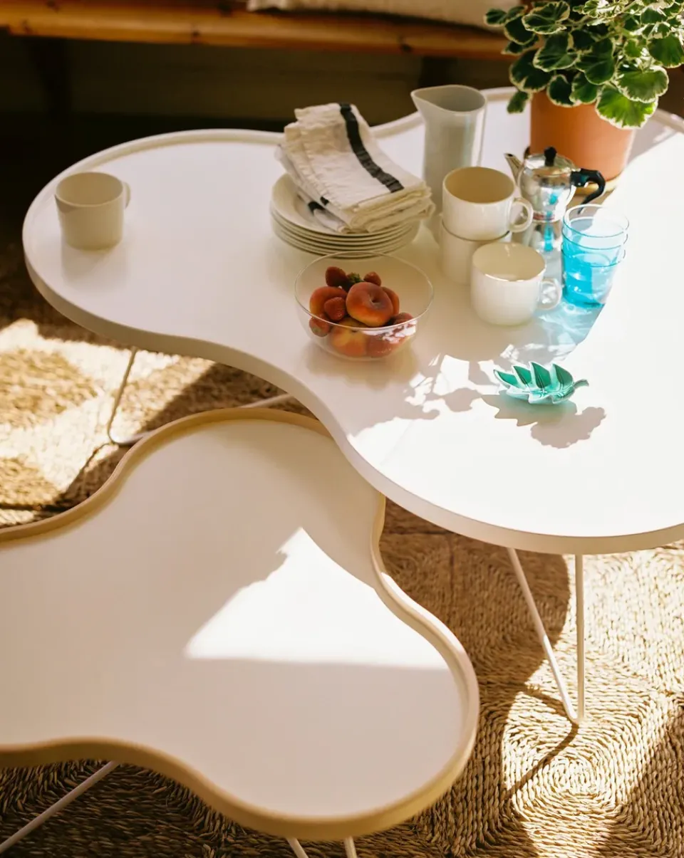 Coffee Tables^Swedese Flower table 84x90 cm, 45 cm--oak edge-chrome White