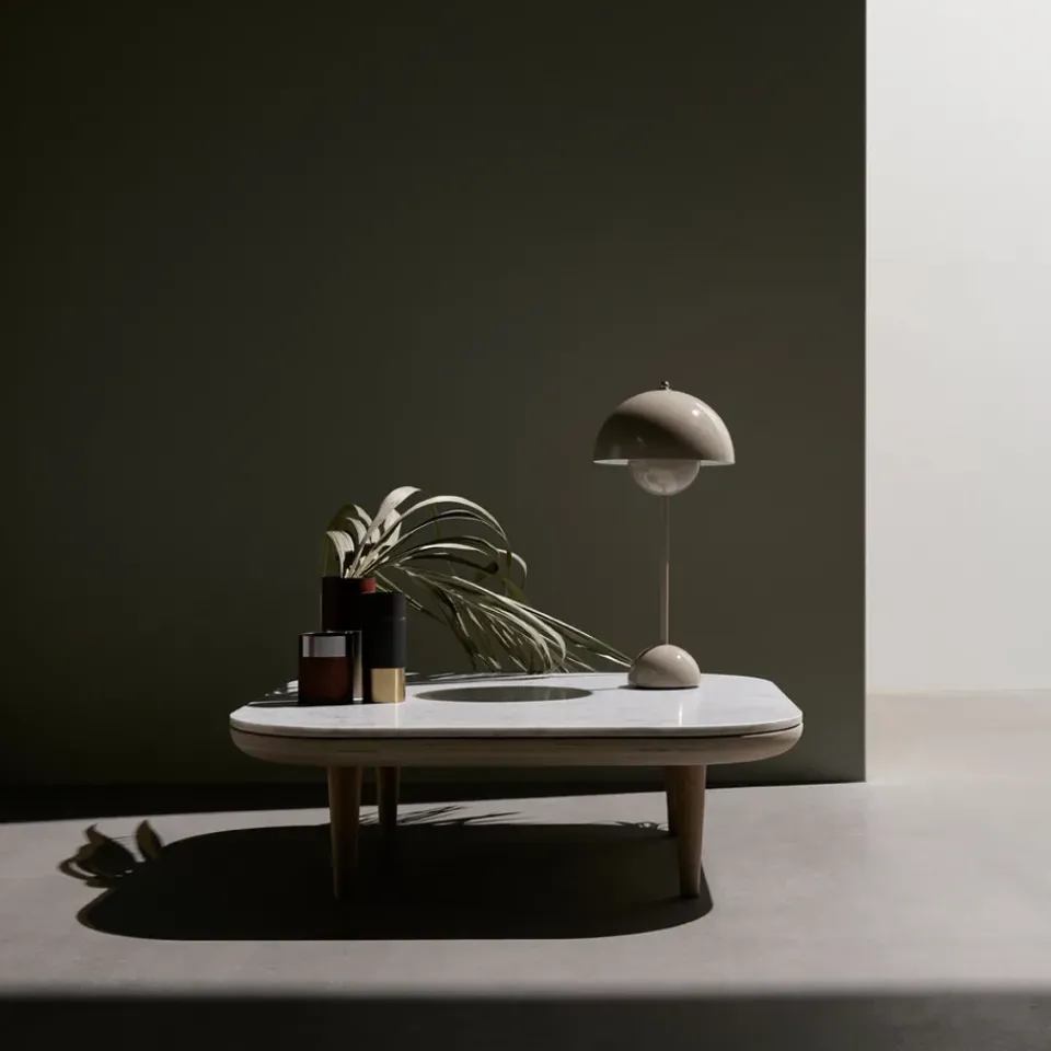 Hot &Tradition Fly table Sc4, Light oiled oak + white marble BeigeWhite