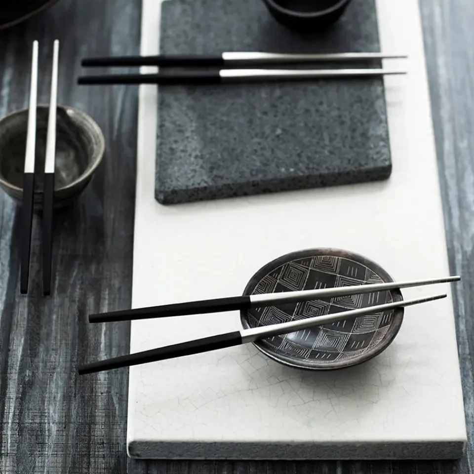 Chopsticks^Gense Focus de Luxe chopsticks 4+2, stainless steel Silver-colouredBlack