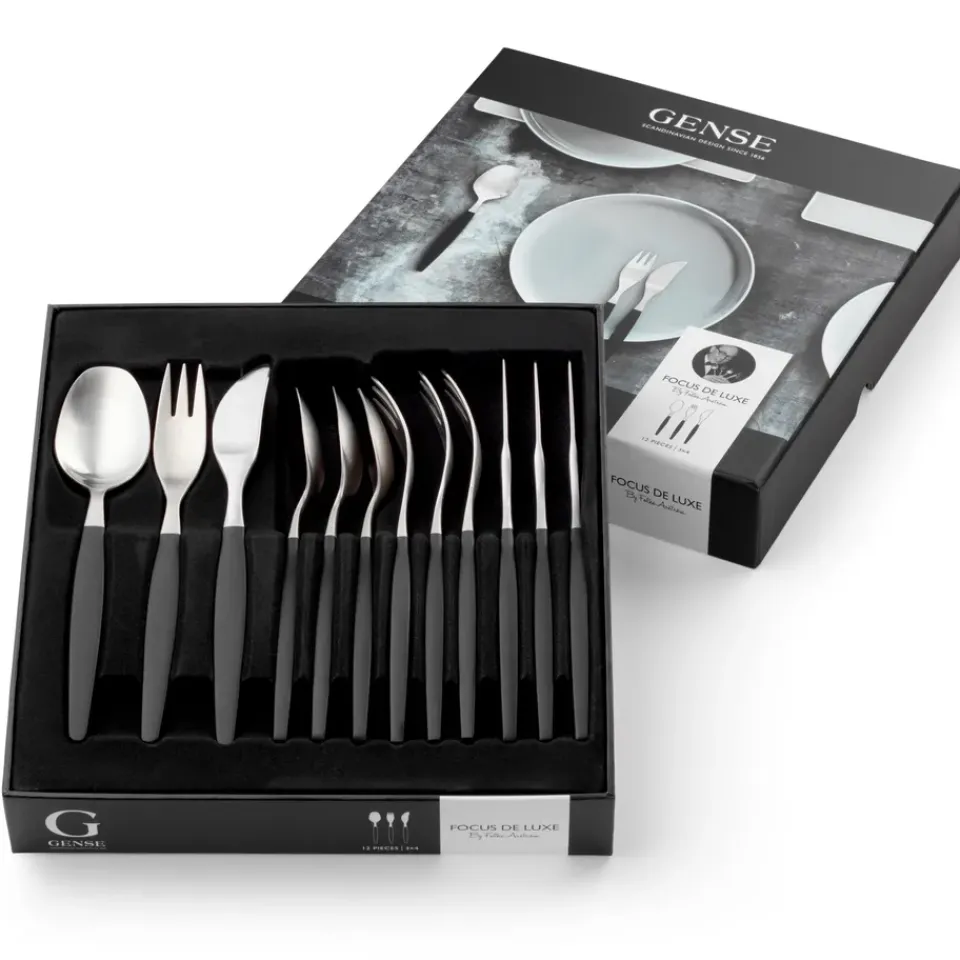 New Gense Focus de Luxe cutlery 12 pcs, stainless steel Silver-colouredBlack