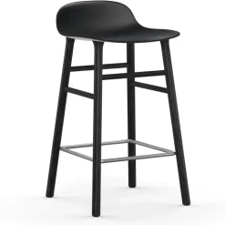 Bar Stools^Normann Copenhagen Form Chair barstool varnished oak legs 65 cm, Black Silver-colouredBlack