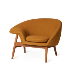 Clearance Warm Nordic Fried Egg armchair, Fabric canvas 424 dark ochre, oiled teak legs Yellow