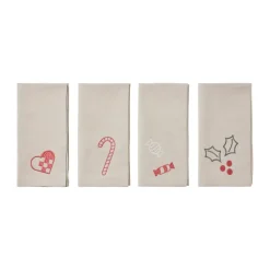 Linen & Cotton Napkins^Broste Copenhagen Fryd fabric napkins 45x45 cm 4 pieces, Light warm grey-red GreyRed