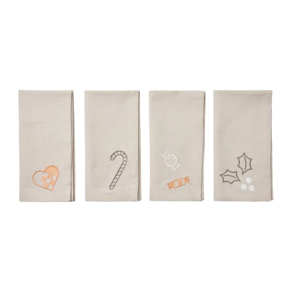 Linen & Cotton Napkins^Broste Copenhagen Fryd fabric napkins 45x45 cm 4 pieces, Light warm grey-beige GreyBeige