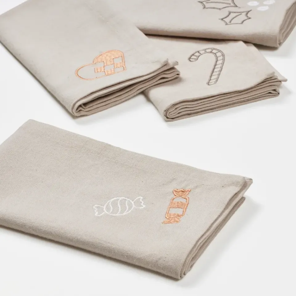 Linen & Cotton Napkins^Broste Copenhagen Fryd fabric napkins 45x45 cm 4 pieces, Light warm grey-beige GreyBeige