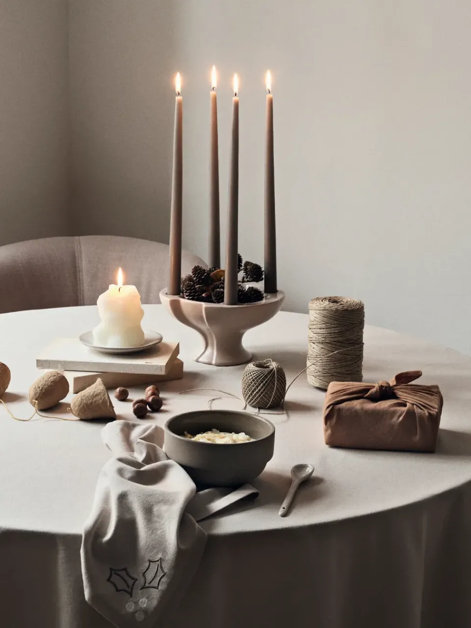 Linen & Cotton Napkins^Broste Copenhagen Fryd fabric napkins 45x45 cm 4 pieces, Light warm grey-beige GreyBeige